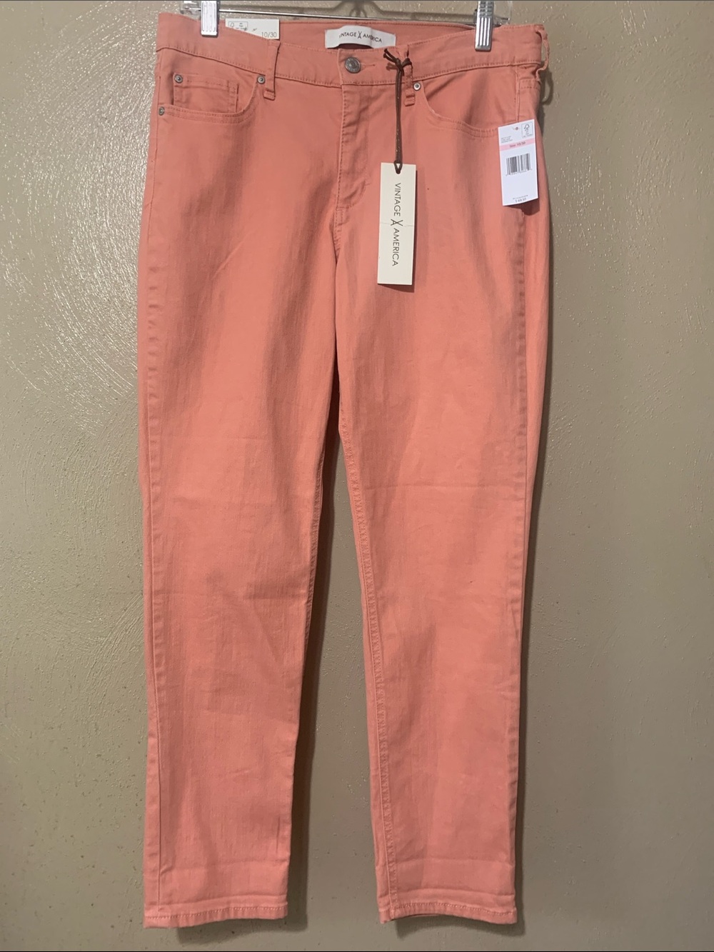 Vintage America size 10/30 Women's Coral-Peach Straight Leg Denim Pants NWT
